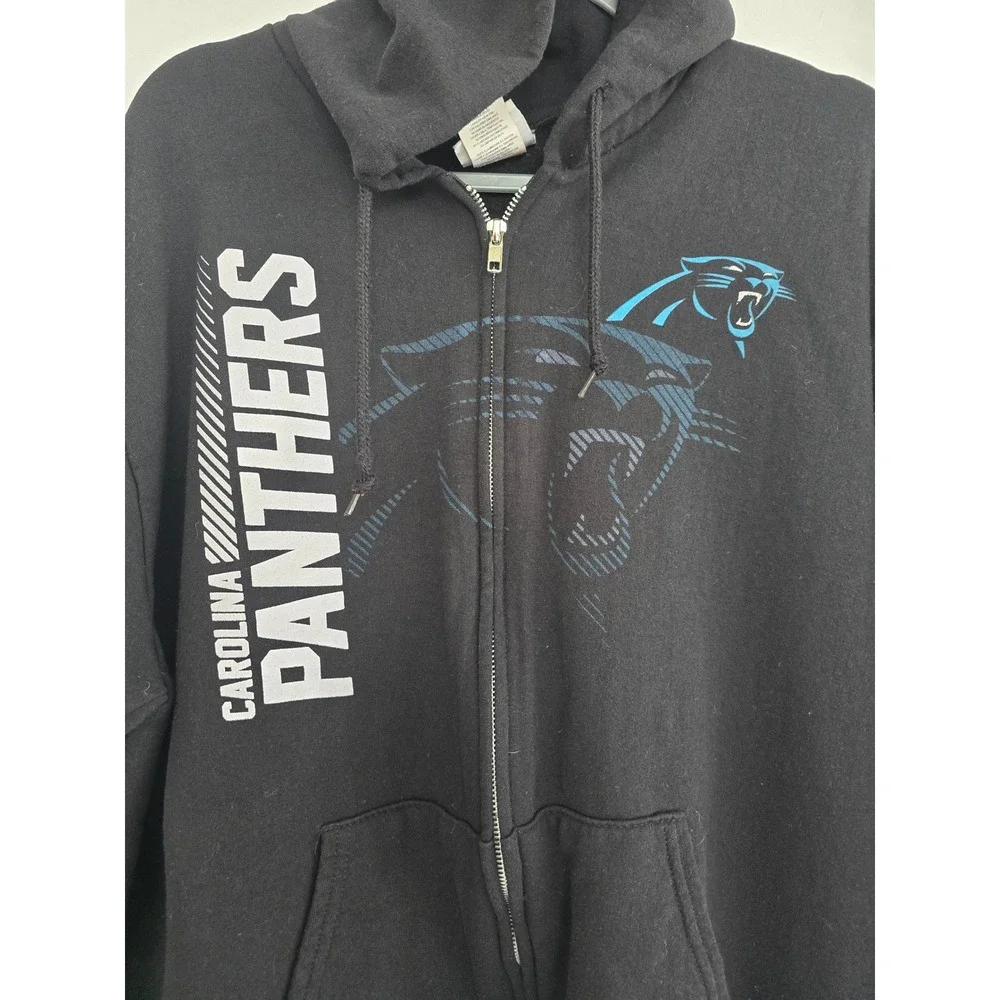 Carolina Panthers NFL Team Apparel Black‎ Zip Up Hoodie Sweatshirt Men's XL